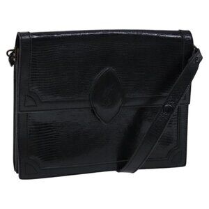 Authentic SAINT LAURENT Shoulder Bag Leather Embossed Black